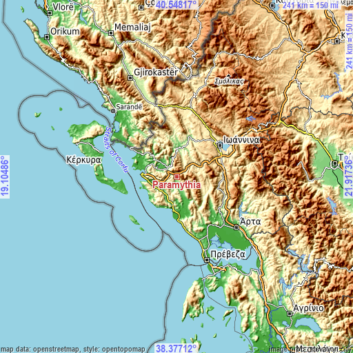 Topographic map of Paramythiá