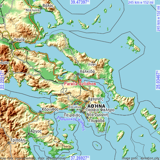 Topographic map of Paralía Avlídhos