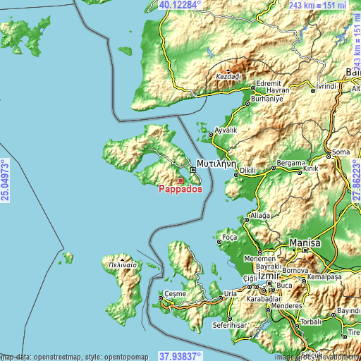 Topographic map of Pappádos