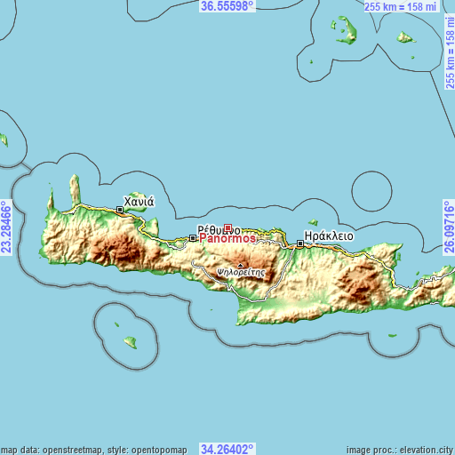 Topographic map of Pánormos