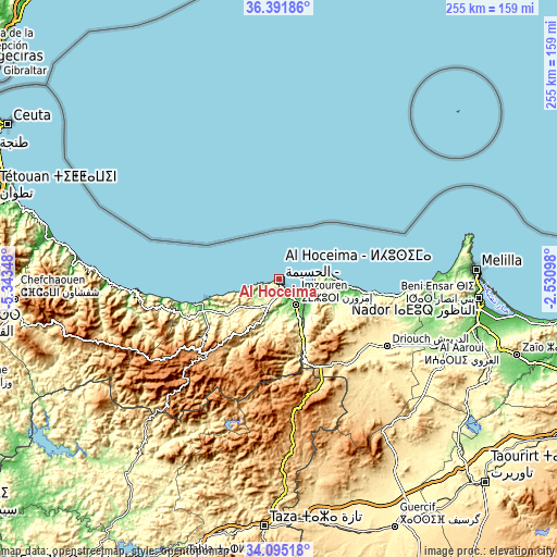 Topographic map of Al Hoceïma