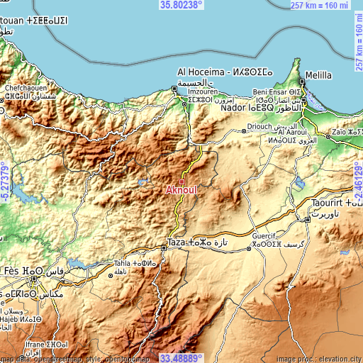 Topographic map of Aknoul