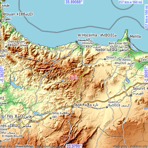 Topographic map of Ajdir