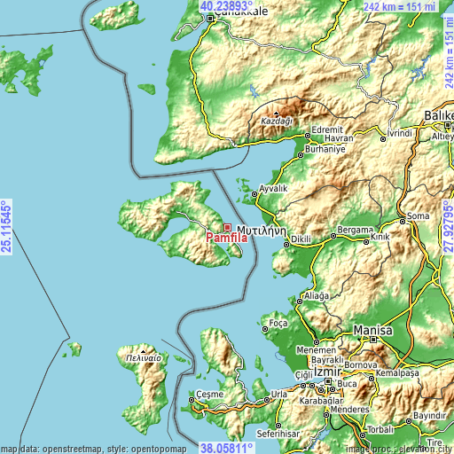 Topographic map of Pámfila