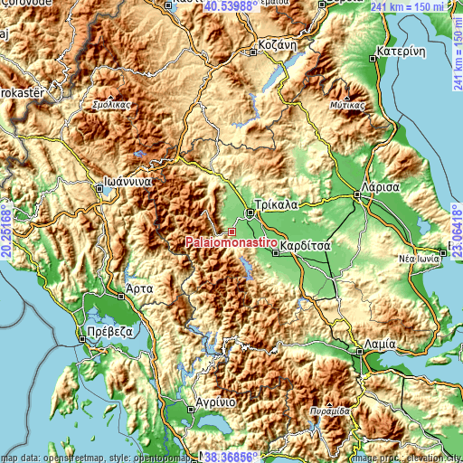 Topographic map of Palaiomonástiro