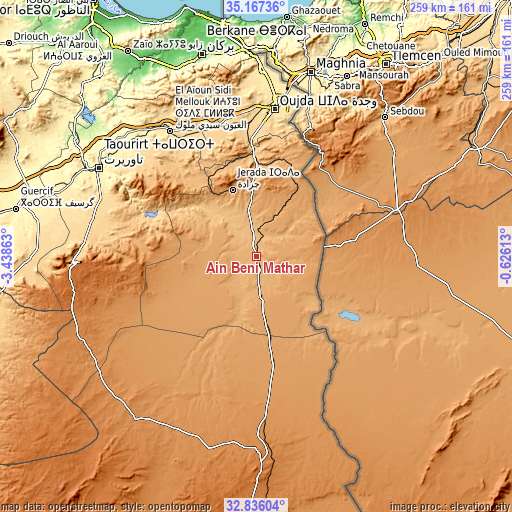 Topographic map of Aïn Beni Mathar