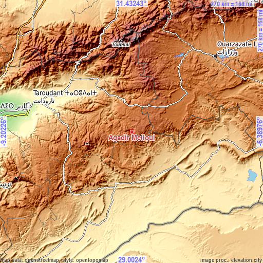 Topographic map of Agadir Melloul