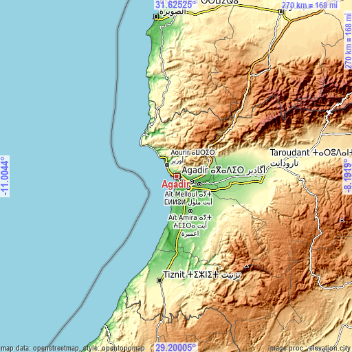 Topographic map of Agadir