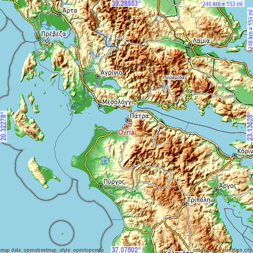 Topographic map of Ovriá