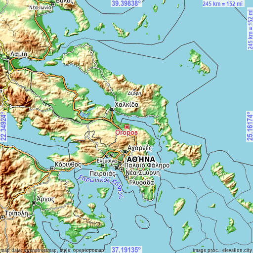 Topographic map of Oropós