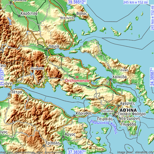 Topographic map of Orchomenós