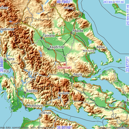 Topographic map of Omvriakí