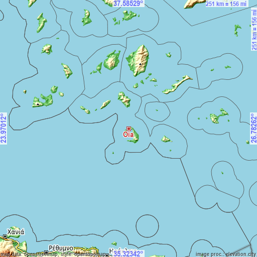 Topographic map of Oía