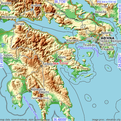 Topographic map of Néa Tírins