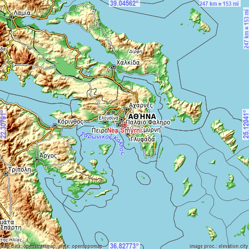 Topographic map of Néa Smýrni
