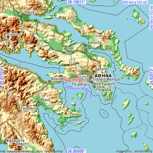 Topographic map of Néa Péramos