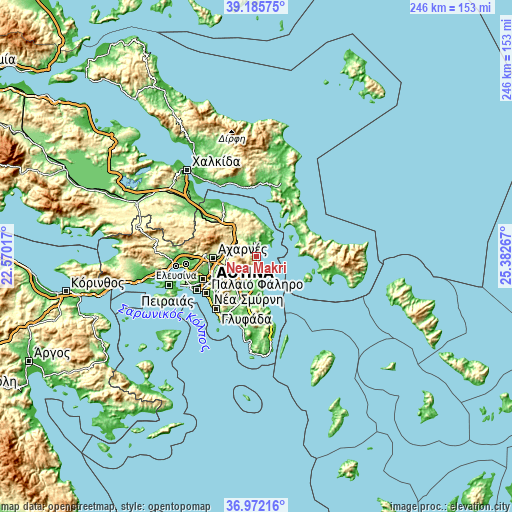 Topographic map of Néa Mákri