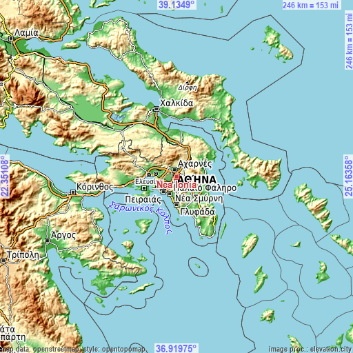 Topographic map of Néa Ionía
