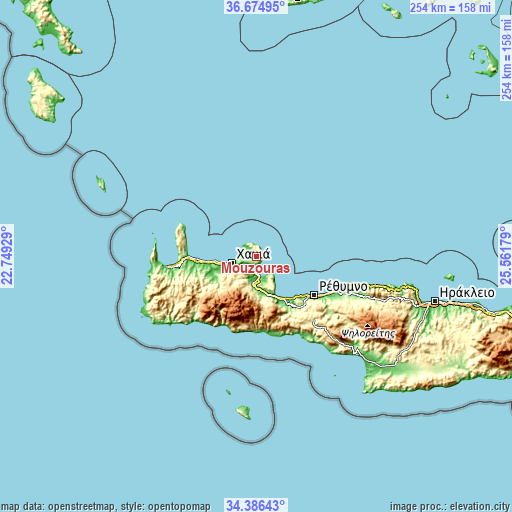 Topographic map of Mouzourás