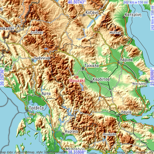 Topographic map of Mouzáki