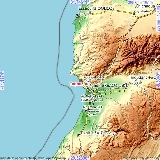 Topographic map of Taghazout