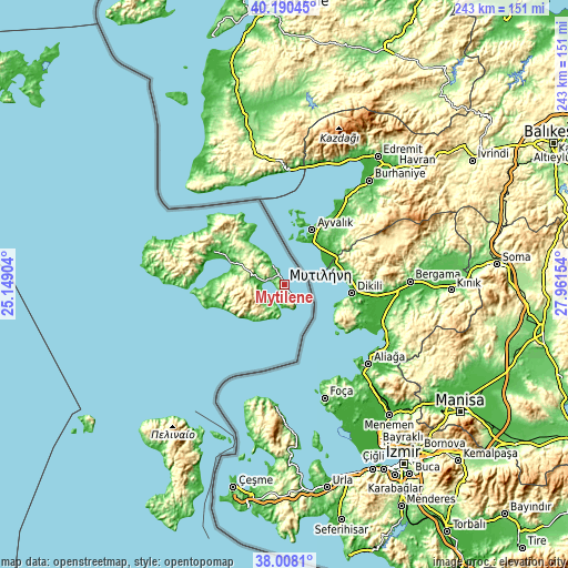 Topographic map of Mytilene