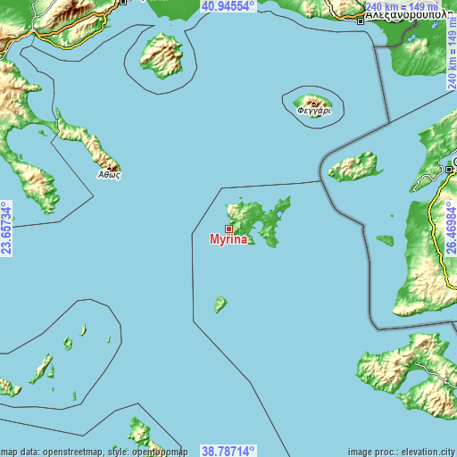 Topographic map of Mýrina