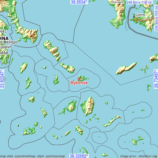 Topographic map of Mykonos