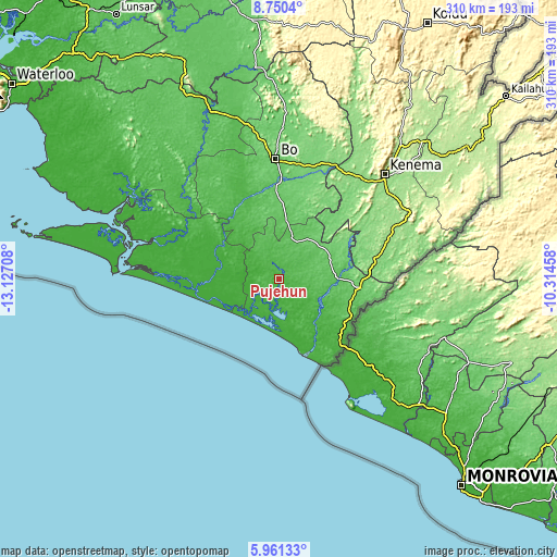 Topographic map of Pujehun