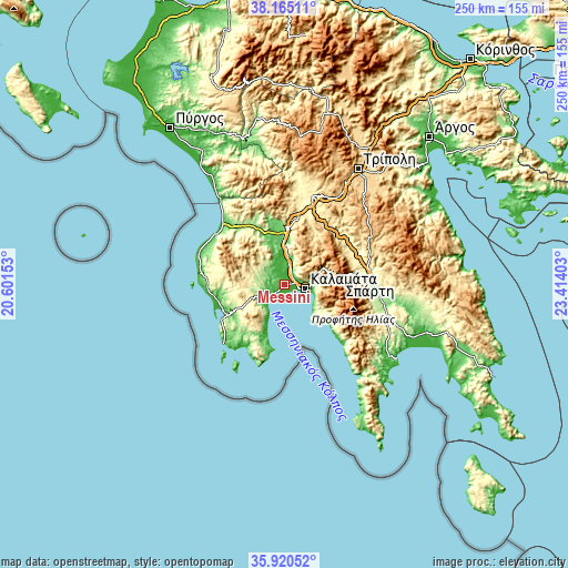 Topographic map of Messíni