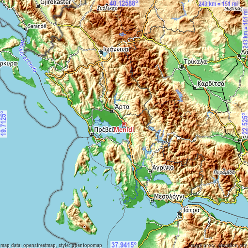 Topographic map of Menídi