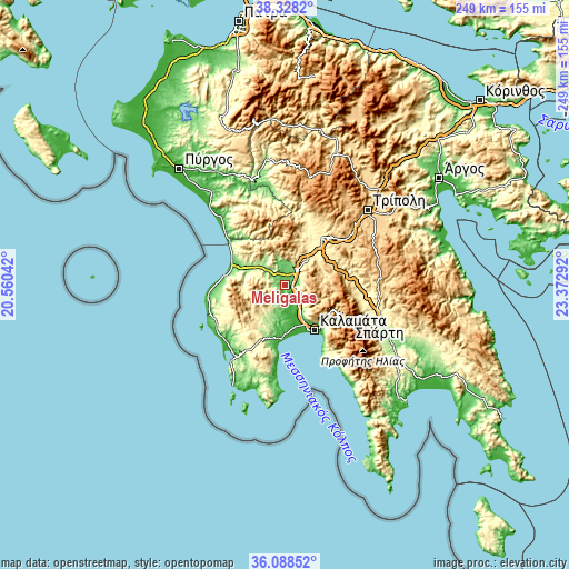 Topographic map of Meligalás