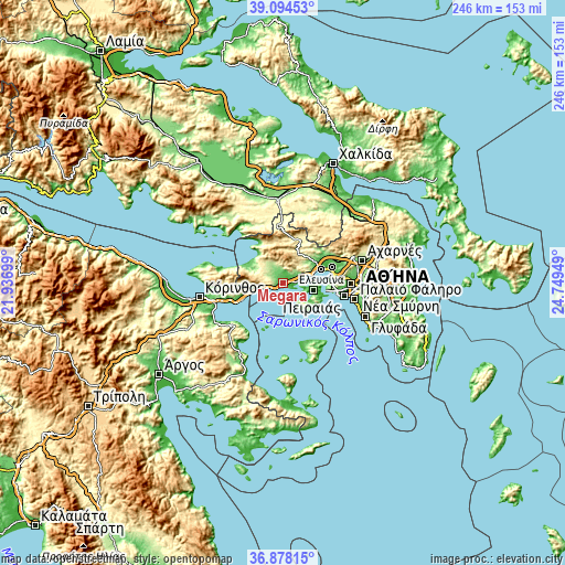 Topographic map of Mégara