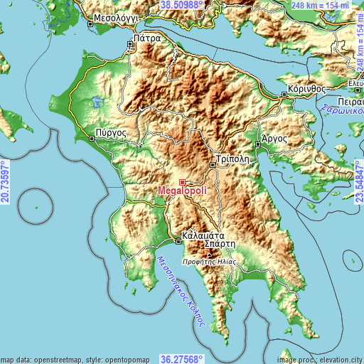 Topographic map of Megalópoli