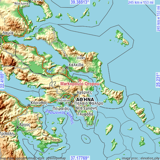 Topographic map of Markópoulo Oropoú