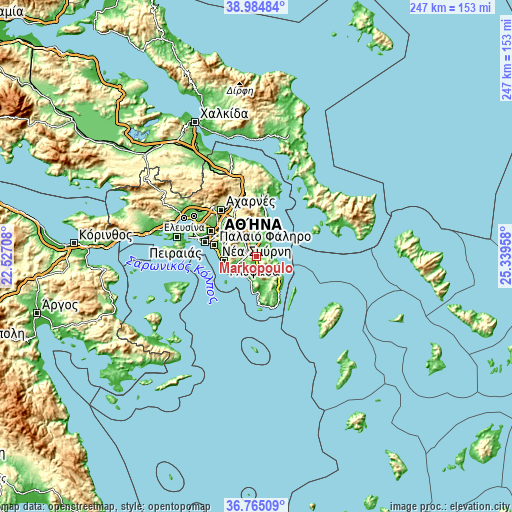 Topographic map of Markópoulo