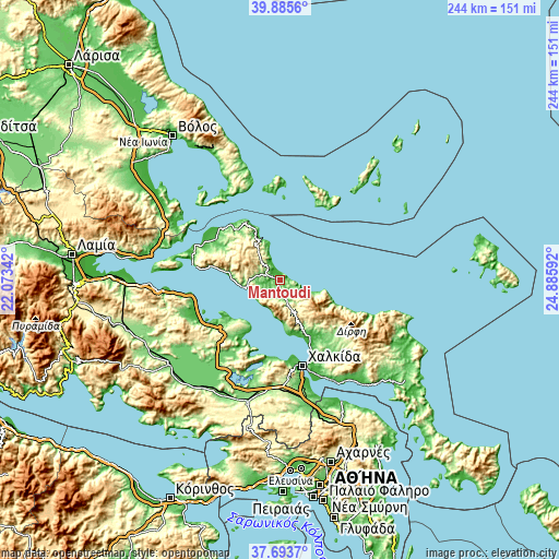 Topographic map of Mantoúdi