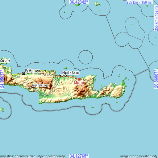 Topographic map of Mália