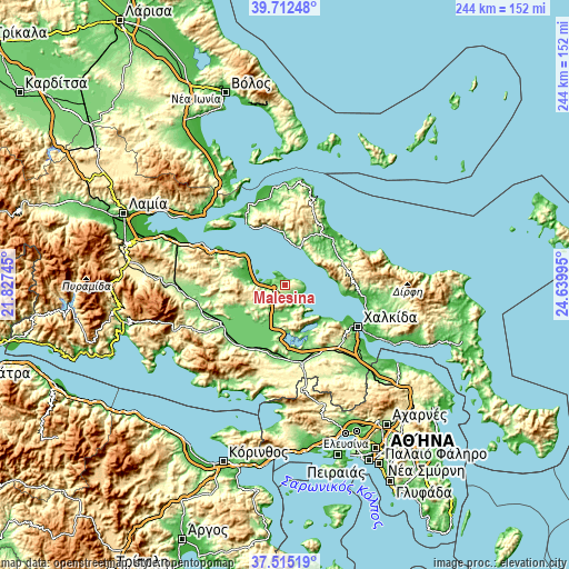 Topographic map of Malesína