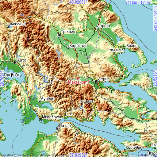 Topographic map of Makrakómi