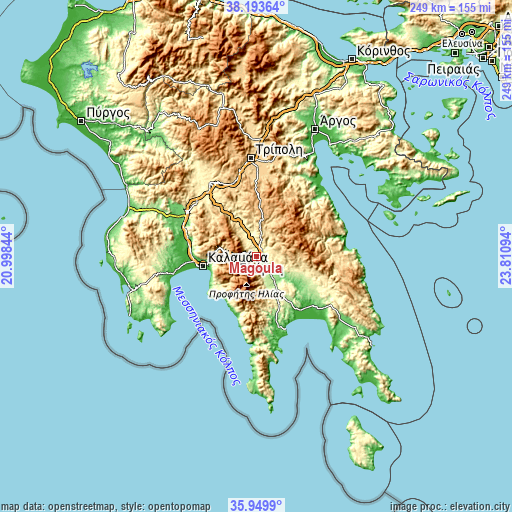 Topographic map of Magoúla