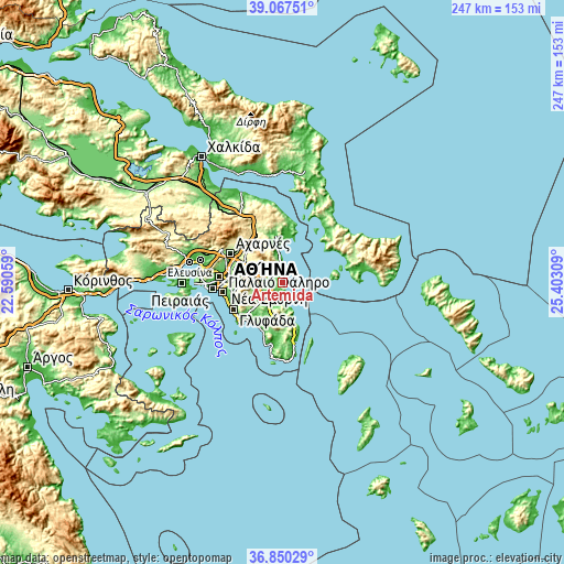 Topographic map of Artémida