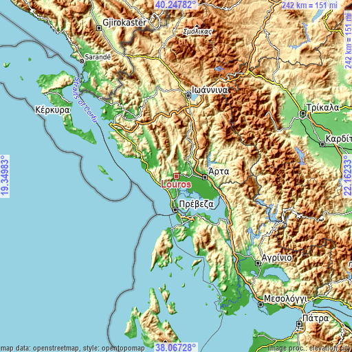 Topographic map of Loúros