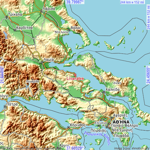 Topographic map of Livanátes