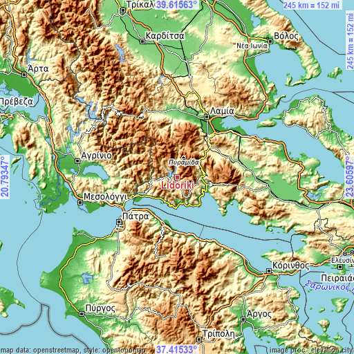 Topographic map of Lidoríki