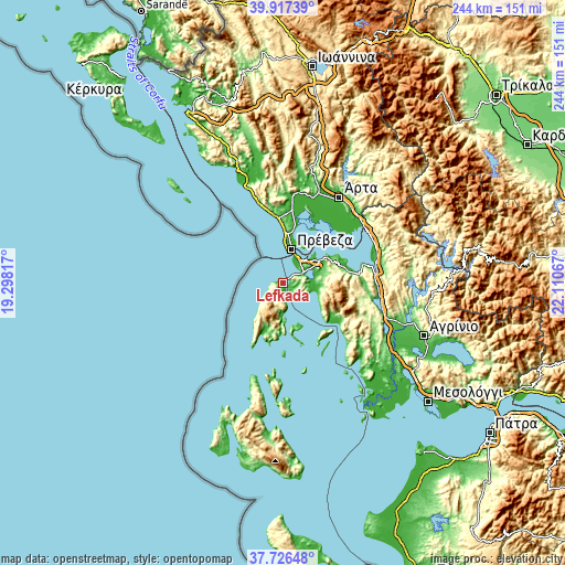 Topographic map of Lefkáda