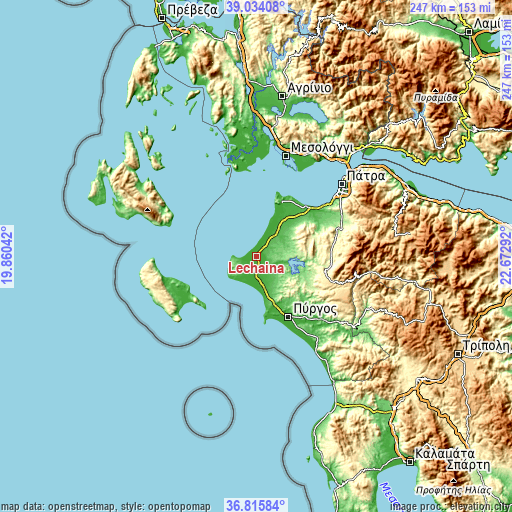 Topographic map of Lechainá