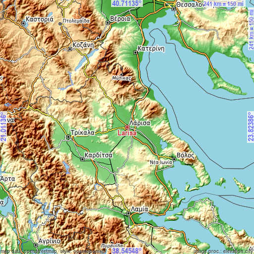 Topographic map of Lárisa