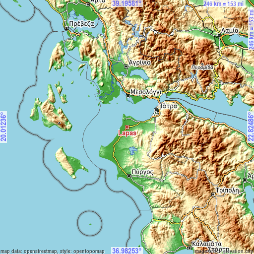 Topographic map of Lápas