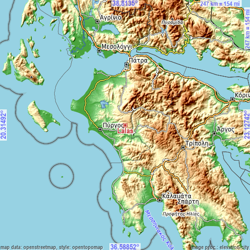 Topographic map of Lálas